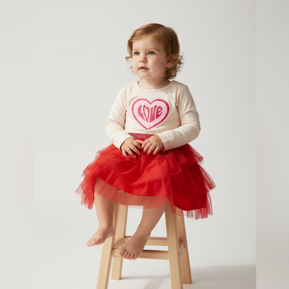 Wonder Nation Girls' 18 Mo tutu Love Heart Dress - Pink and Red long sleeve